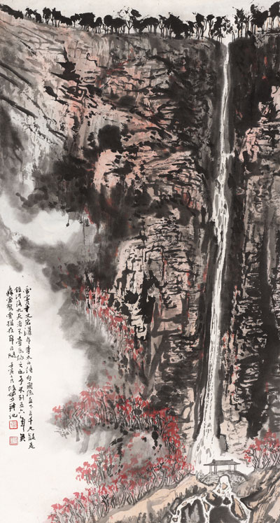 千丈岩瀑布-64&times;34cm-1962年-立轴